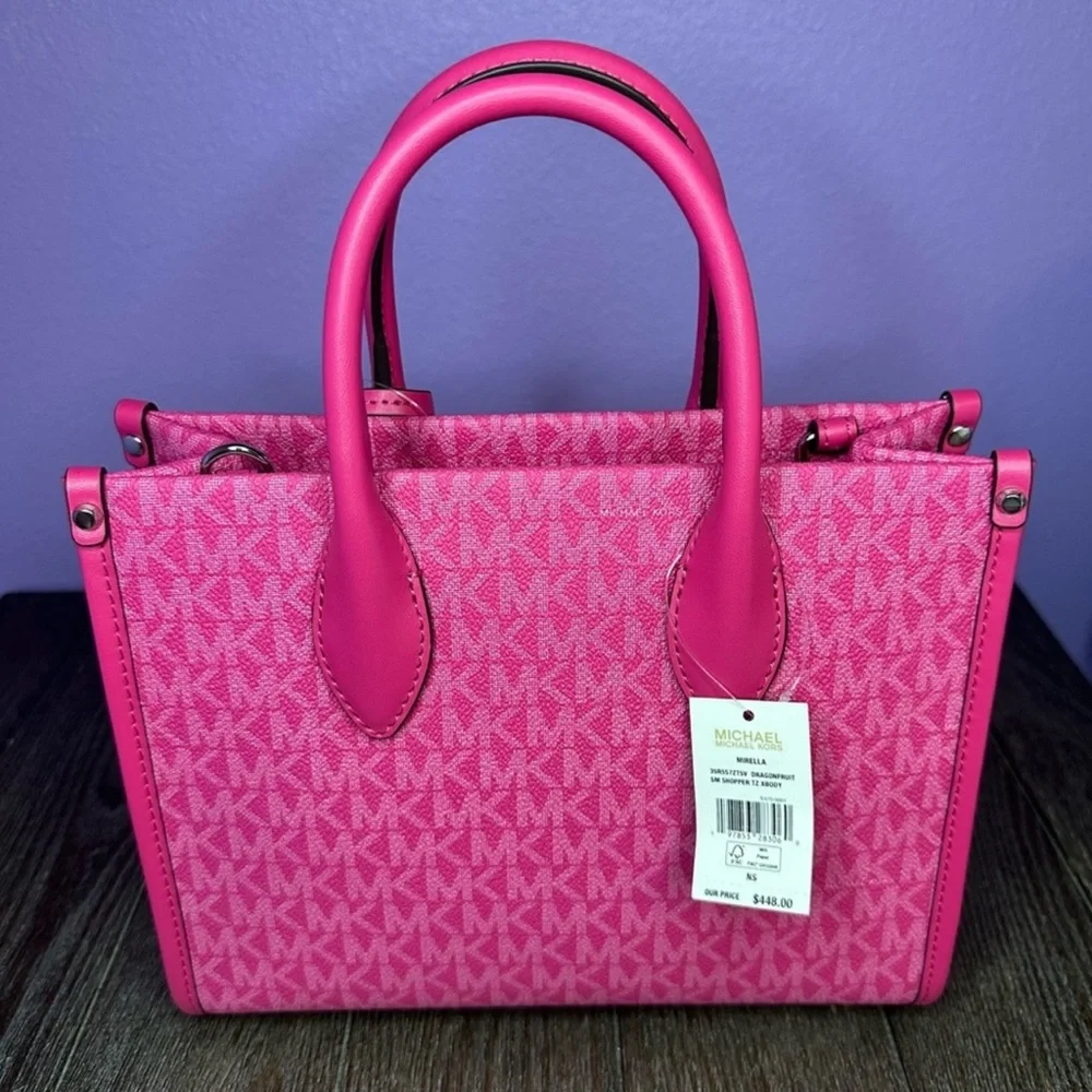 Michael Kors Mirella Shopper Crossbody In Dragon Fruit, NWT